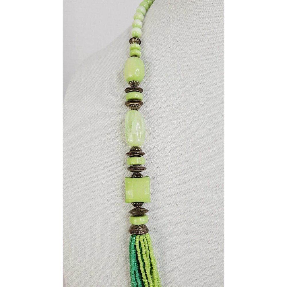 Continuous Statement Multi Strand Beaded Green Ne… - image 3